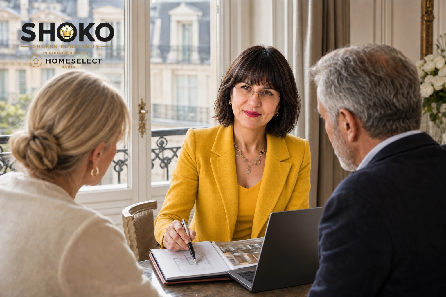 SHOKO advising an international couple during a Paris property consultation