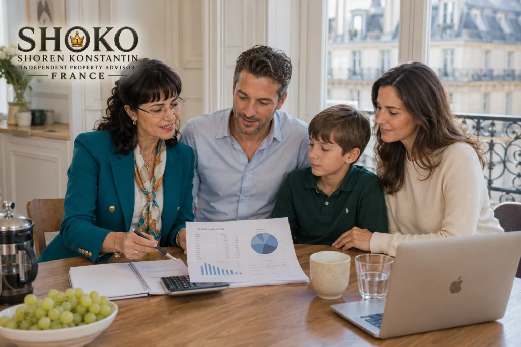 Expat family reviewing their Paris cost of living budget together