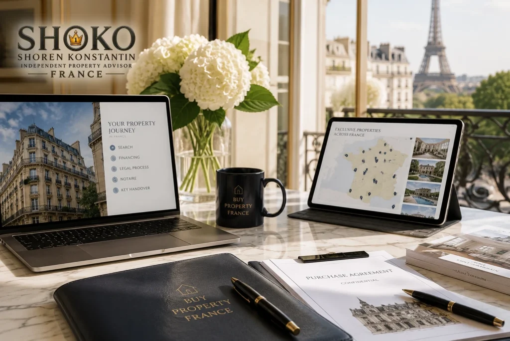 Luxury property purchase in France reaching the final signature (acte authentique) with professional buyer representation.