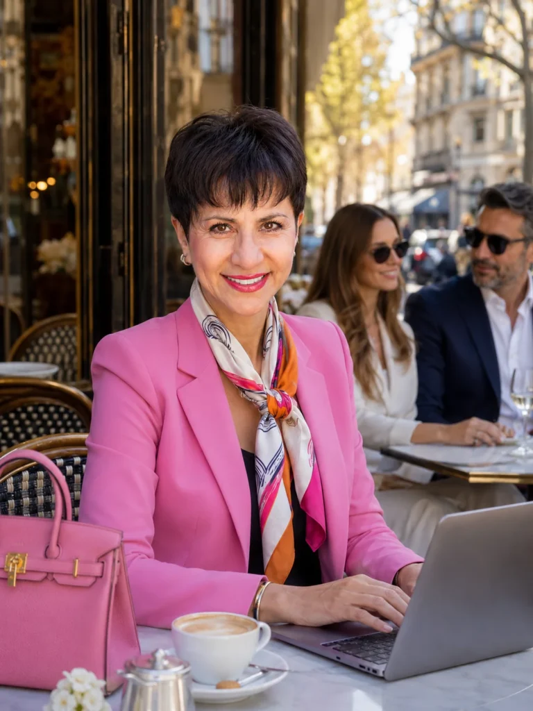 SHOKO working at a Paris café, offering guidance on living, financing, and buying property in France
