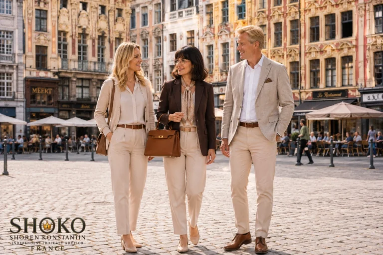 Deutsches Ehepaar erkundet mit SHOKO das Altstadtviertel Vieux-Lille, Immobilienkauf in der nordfranzösischen Stadt Lille für deutsche Käufer. Kontakt.