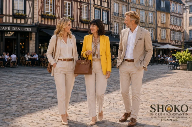 Deutsches Ehepaar besichtigt mit SHOKO eine Immobilie in Rennes nahe der Place des Lices, Immobilienkauf in der Bretagne für deutsche Käufer. Jederzeit.