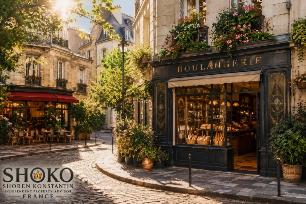 Charming Parisian residential street with boulangerie and bistro — practical daily life guide for expats living in Paris