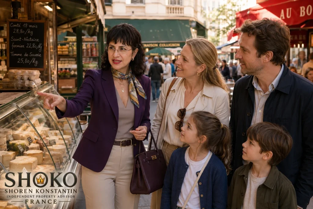 Expat shopping at a traditional Paris open-air market