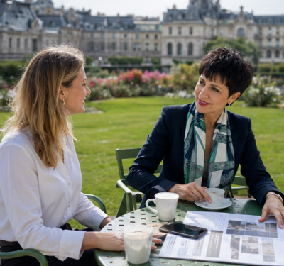 Buyer agent showing curated Paris apartments to international buyers